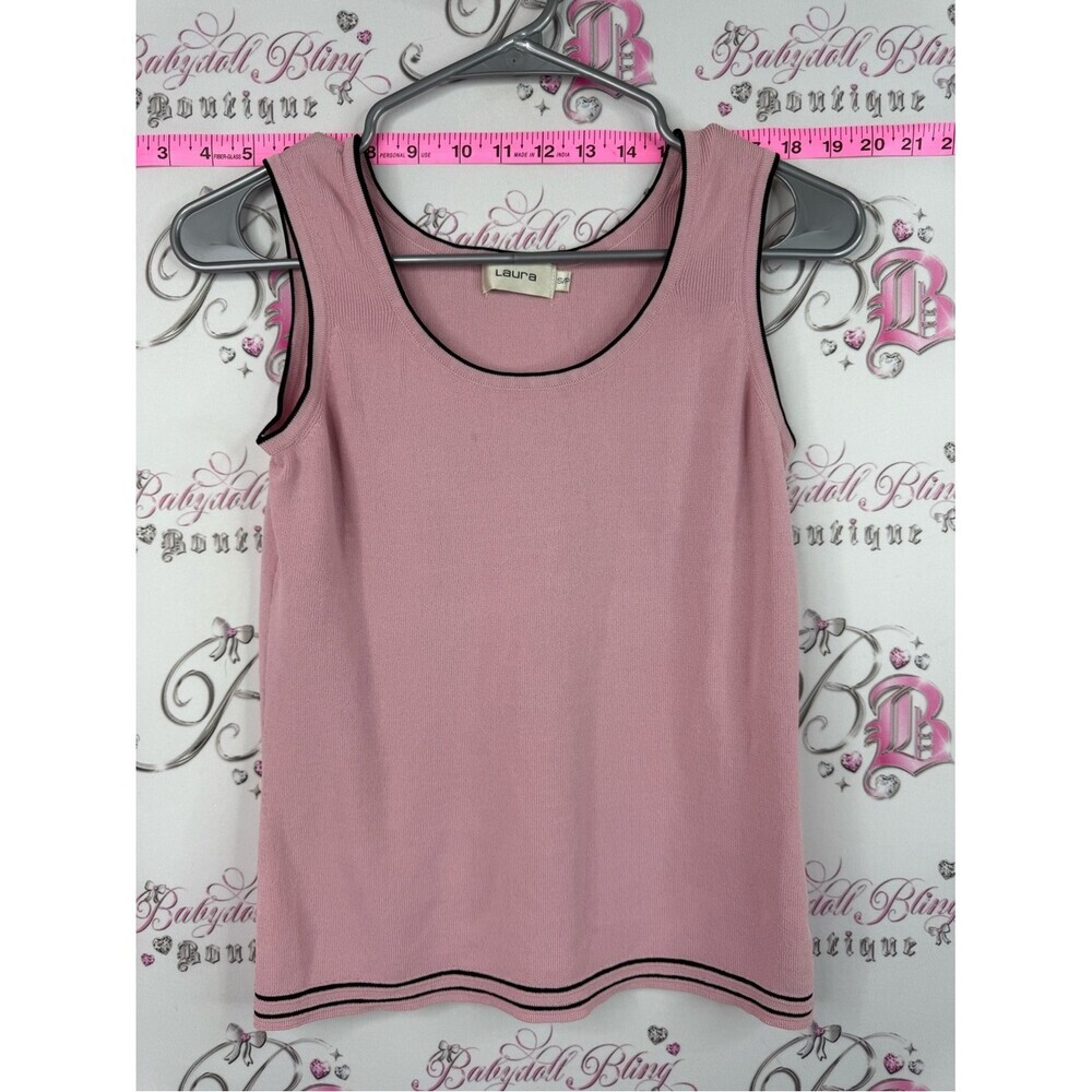 Laura tank top black Pink Sleeveless Tank with Black Trim